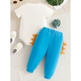 thumbnail image 3 of FEORJGP Infant Baby Boy Girl First Birthday Outfit 6M 12M 18M Toddler Short Sleeve Romper Dinosaur Embroidery Crew Neck Jumpsuits Elastic Waist Pants Kids Cute Fashion Funny Cartoon Summer Clothes Set, 3 of 7