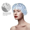 thumbnail image 4 of Kdxio White Bule Glitter Print Shower Cap for Women,Elastic and Reusable,Double Waterproof Layers Bathing Hat, 4 of 9