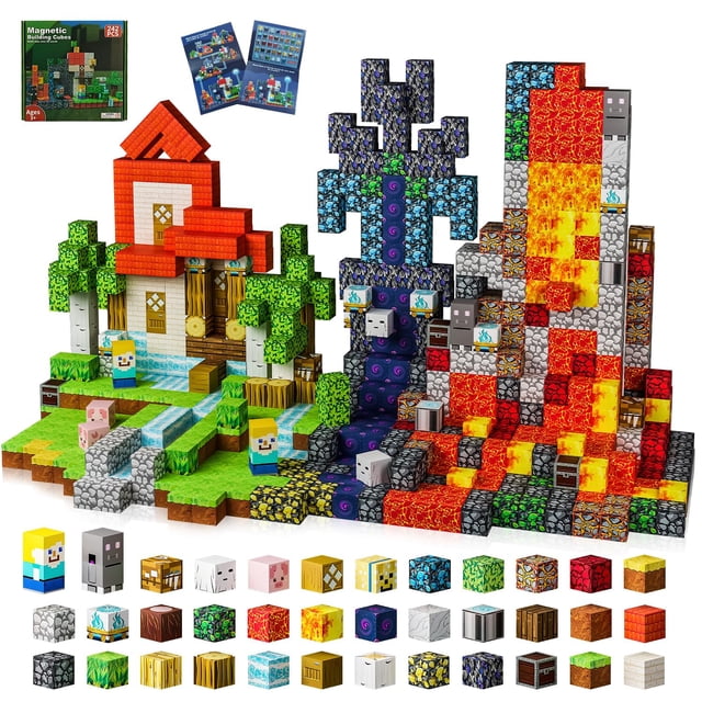242 bloques magnéticos de 2 cm, juguetes sensoriales STEM con bolsa de almacenamiento, bloques de construcción magnéticos para niños y niñas de 3 a 8 años, cubos magnéticos apilables educativos para l