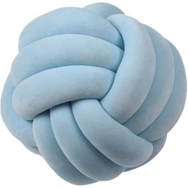 Cojín redondo con forma de bola de nudo, para decoración de habitación de niños, juguete calmante para aliviar el estrés (azul claro, 22 cm)