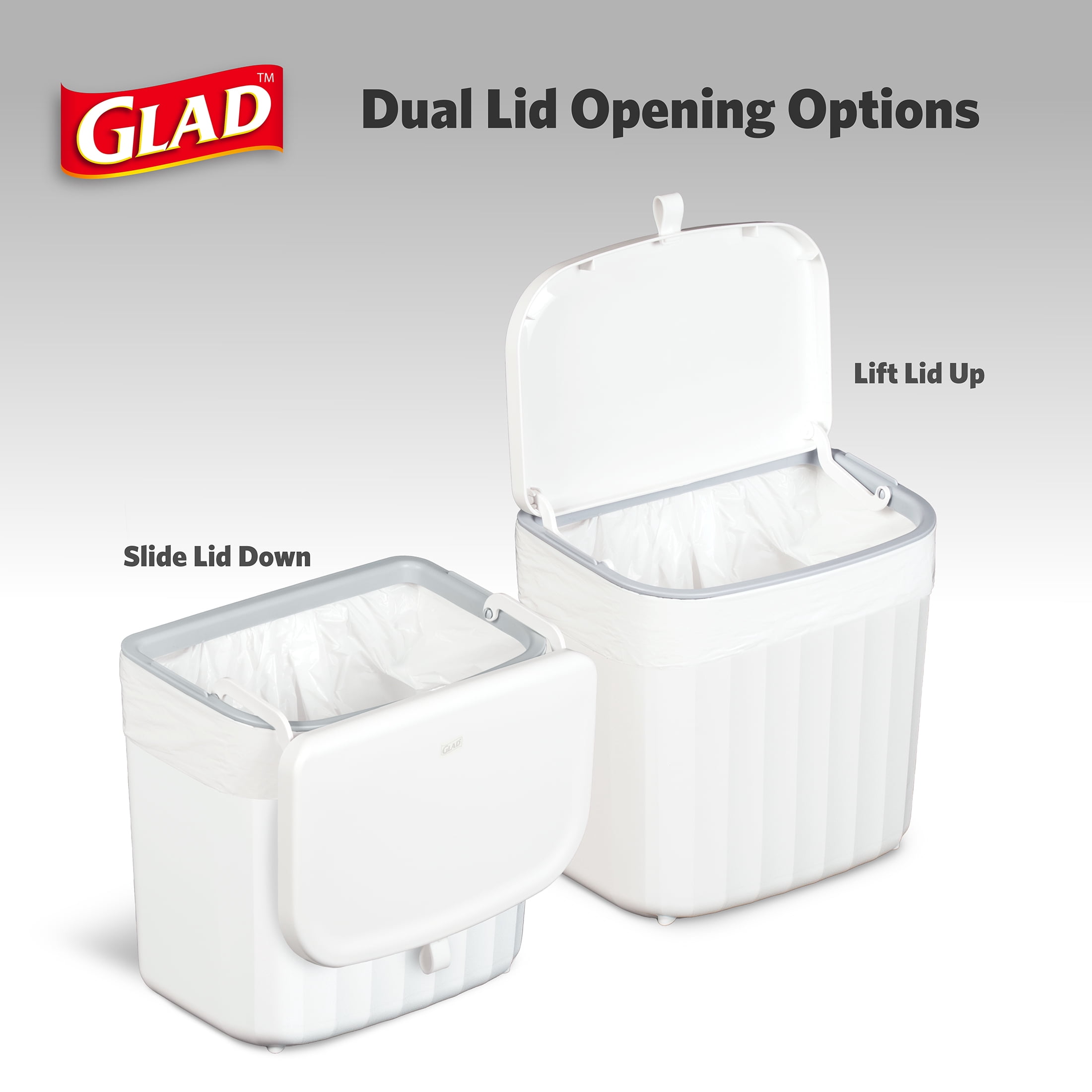 Glad Kitchen Compost Trash Can, 1.8 Gallon Plastic Garbage Bin, White