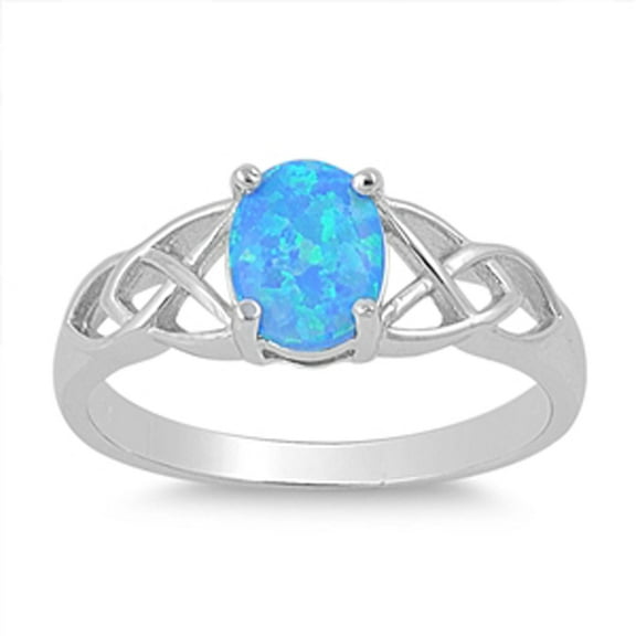 Blue Simulated Opal Celtic Promise Ring .925 Sterling Silver Band CZ Jewelry Female Size 8