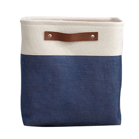 Storage Basket with Leather Handle, 11.02 inch Fabric Storage Bin, Clothes Organizer Basket, Laundry Storage Basket, Foldable Linen Storage Box, Closet Blanket Organizer for Bedroom Household