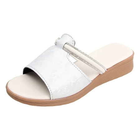 

Huashengg Ladies Summer Simple Dark Print Fish Mouth Slope Heel Large Size Sandal Slippers Sandals Women Flip Flop