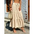 thumbnail image 5 of Women Solid High Waist Tiered Pleated A-Line Maxi Cake Skirt Khaki L, 5 of 7