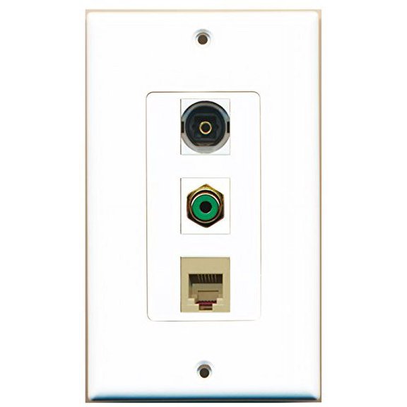 RiteAV - 1 Port RCA Green and 1 Port Phone RJ11 RJ12 Beige and 1 Port Toslink Decorative Wall Plate Decorative