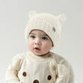 thumbnail image 2 of Splozh Beanie Knit Hats for Toddlers Baby Winter Hat with Bear Ear for Toddler Boys Girls Soft Knitted Cap White,3-24 Months, 2 of 5