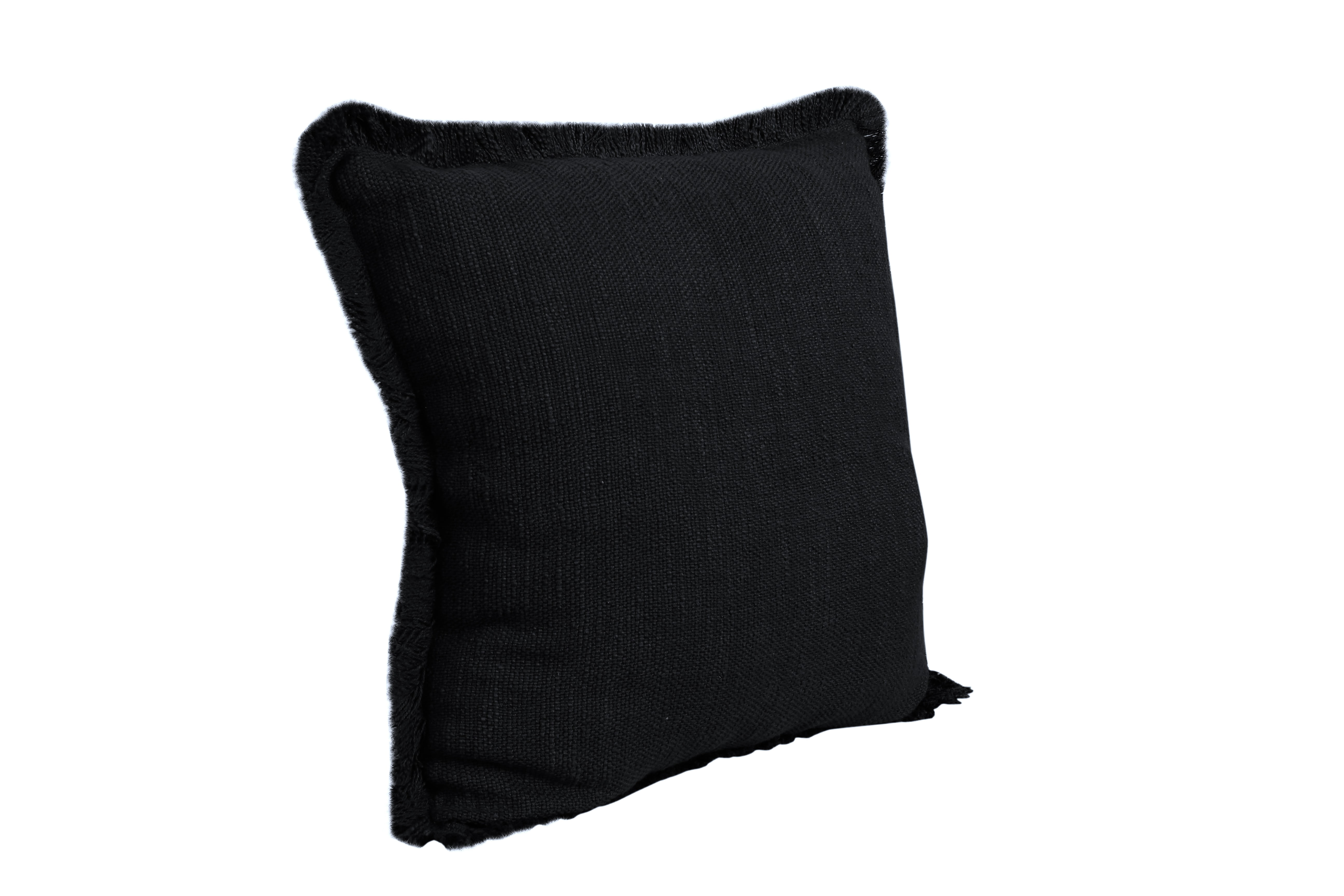 Ox Bay Bennett 20" x 20" Black Solid Fringed Cotton Adult Decorative Throw Pillow Cover