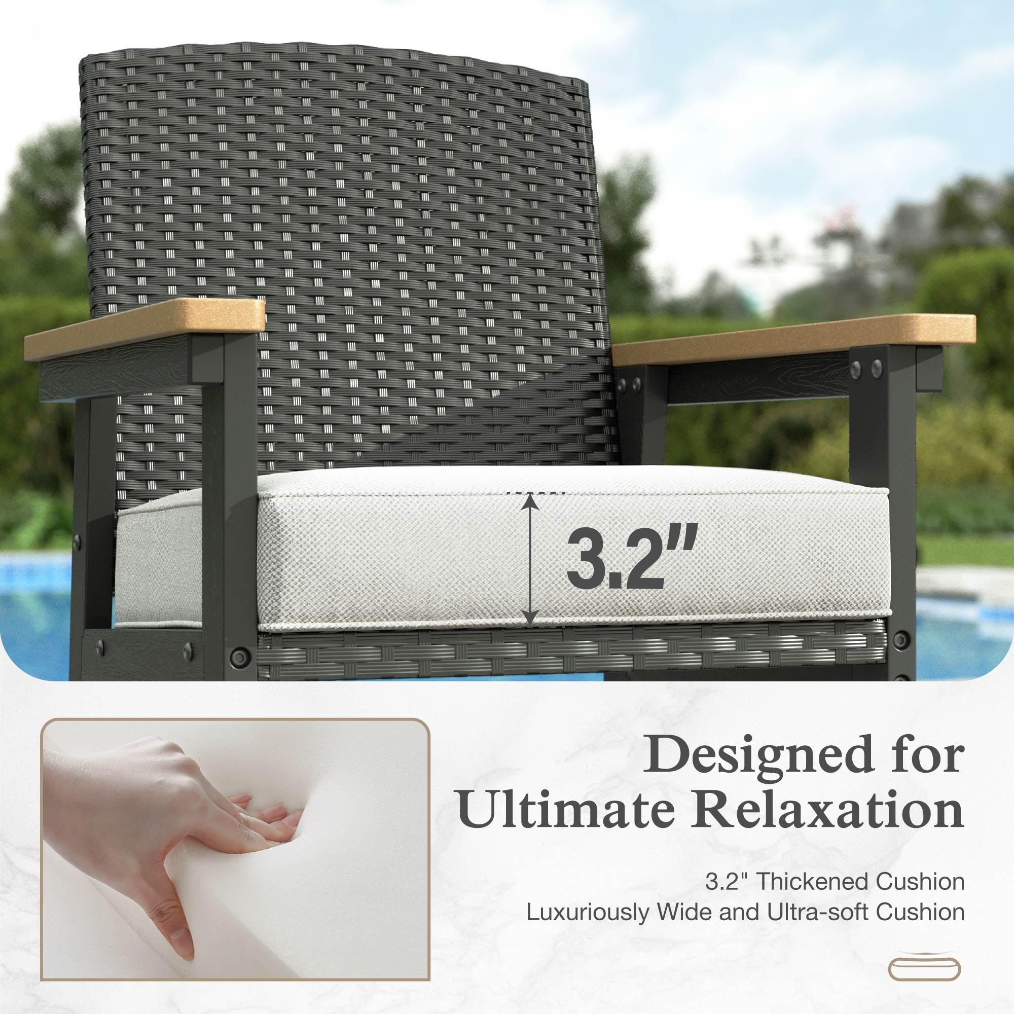 Sophia&William Patio Outdoor Dining Chairs HDPE Chair Furniture Set with Wicker Rattan Back & 4.7" Cushions, Set of 2
