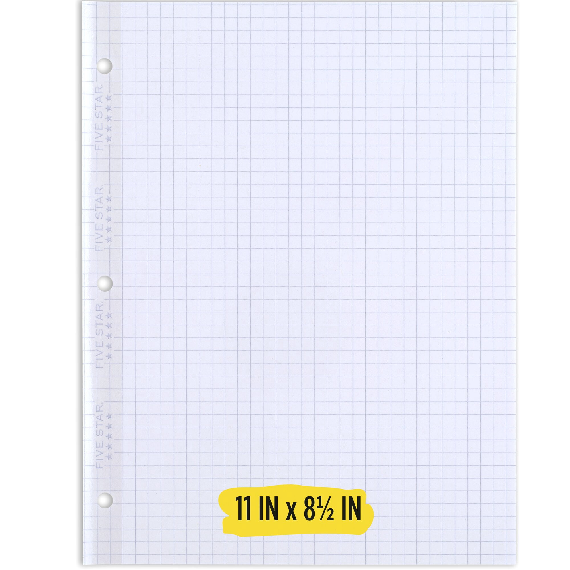 FIVE STAR Insertable Graph Ruled Paper, 11", Graph Paper with T-tabs, White, 75 Sheets, 3 Count