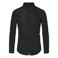 thumbnail image 1 of Camisa de vestir para hombre, ajuste regular, manga larga, con botones, para baile de graduación, camisa sólida Negro XL, 1 of 6