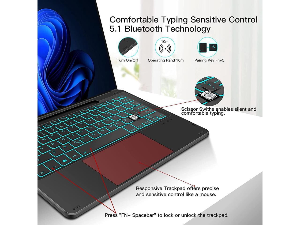Type Cover for 13 inch Microsoft Surface Pro 9 / Pro 8 / Pro X, Wireless Thin Bluetooth Keyboard with Trackpad, 7 Colors Backlit, Pencil Holder