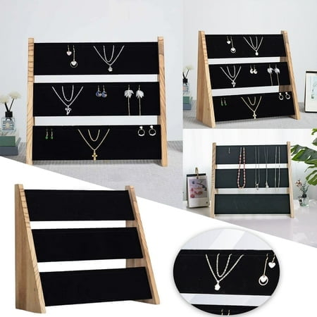 Wooden Jewelry Display Stand Double Layer Organizer for Necklace Bracelet Earrings Storage Rack Home Store Trade Show