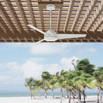 Hunter 52 inch Outdoor or Indoor Ceiling Fan No Light - White Ceiling Fan without Light, For Patio, Porch, Garage, or Living Room, Standard Mount, 3 Blades, Wall Control - Trimaran 59610, Fresh White
