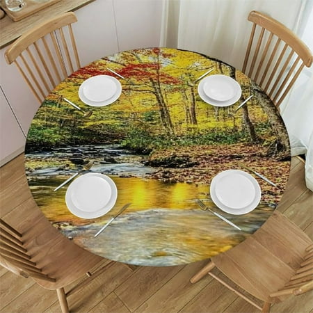 

Patifu Fall Foliage Round Tablecloth 100% Polyester Stain-Resistant Washable for Indoor Outdoor Restaurants Weddings Parties Kitchen Holiday Dinner 42 -46