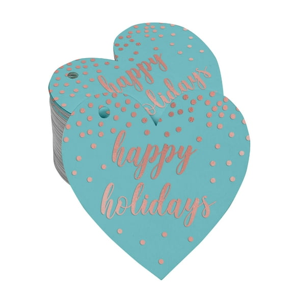 Inkdotpot Happy Holiday Bottle Tag Real Rose Gold Foil Favor Hang Tags Pack Of 50