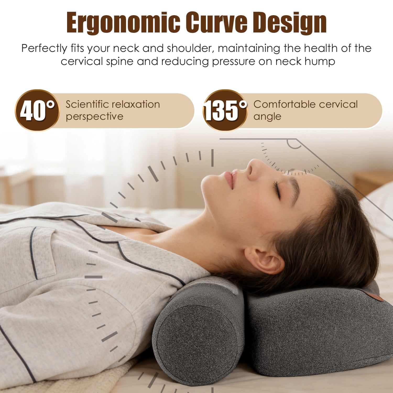 Moclever USB Heated Neck Pillow Zero Pressure Memory Foam Cervical Heated Bed Pillow with Eye Mask Adapter, Dark Grey