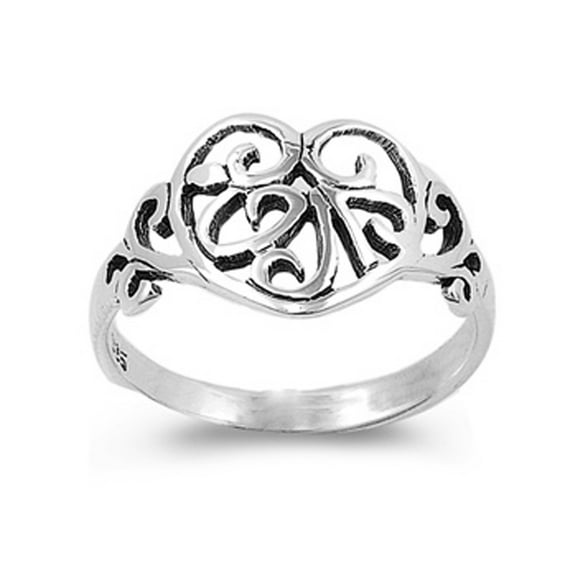 Oxidized Heart Filigree Purity Promise Ring .925 Sterling Silver Band Jewelry Female Male Size 8