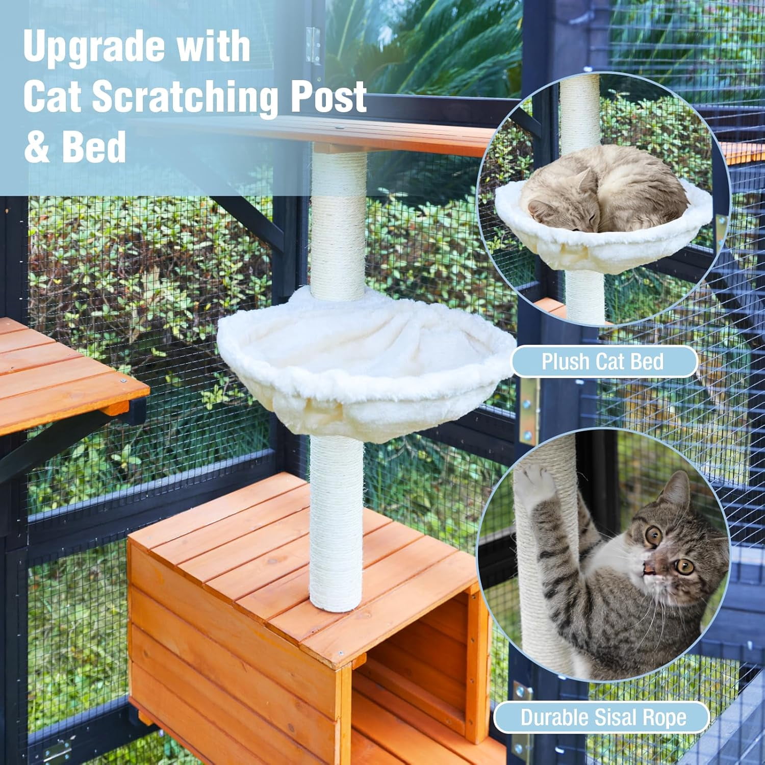 Aivituvin Catio Outdoor Cat Enclosure 70" Large Window Catio Wooden Cat House Walk-in Cat Cage with 7 Platforms Waterproof Cover for 2-6 Cats (Black)