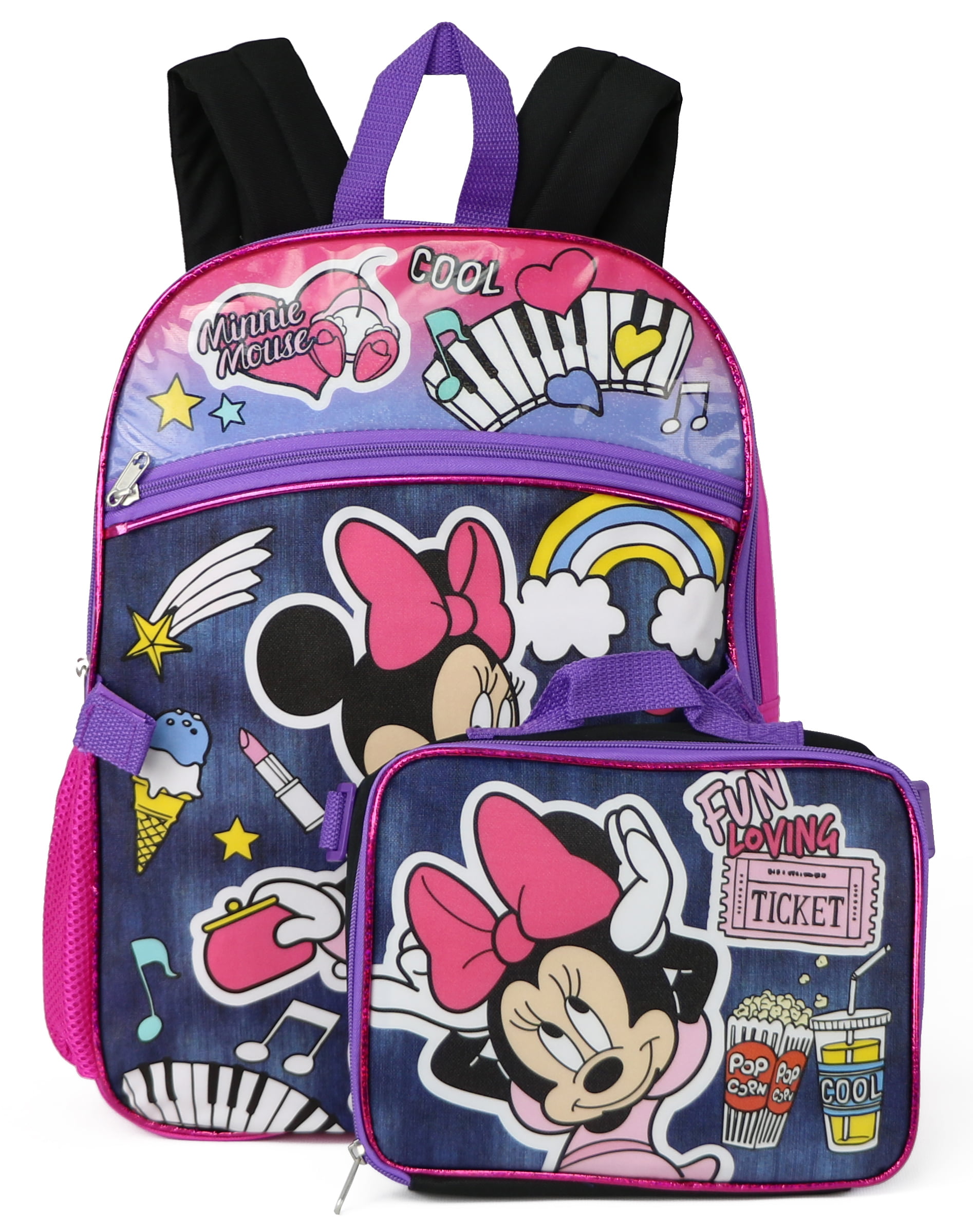 Disney Store Minnie Mouse Red Bow Denim Backpack & Lunch Tote Box School Bag Set 