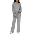 thumbnail image 5 of Huankd 2 Piece Lounge Sweat Sets Plus Size Fall Fashion Matching Sweatsuits Wide Leg Pants Travel Outfit Winter Clothes Gray M, 5 of 5