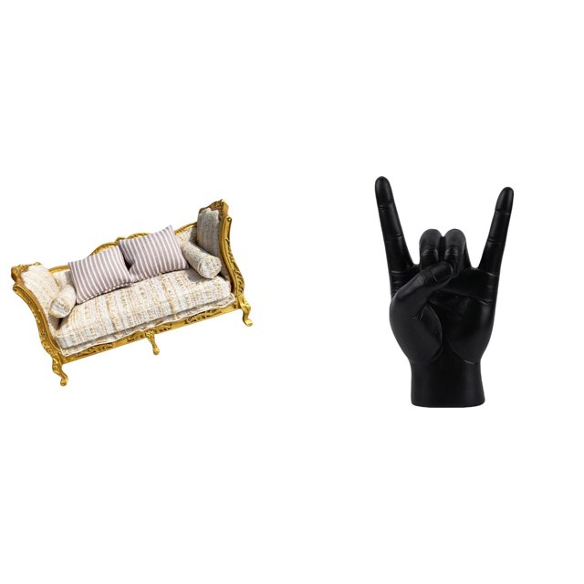 Sofá De Madera En Miniatura Y Escultura De Gesto Creativo Con La Mano Para Decoración De Casas De Muñecas, Apartamentos, Dormitorios, Restaurantes Y Muebles De Simulación.