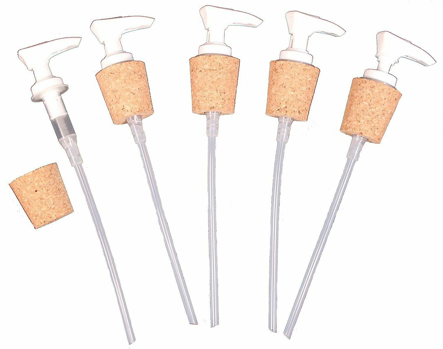 White Plastic Lotion Soap Dispenser Pump Tops w/ Cork Stopper 5 Pack