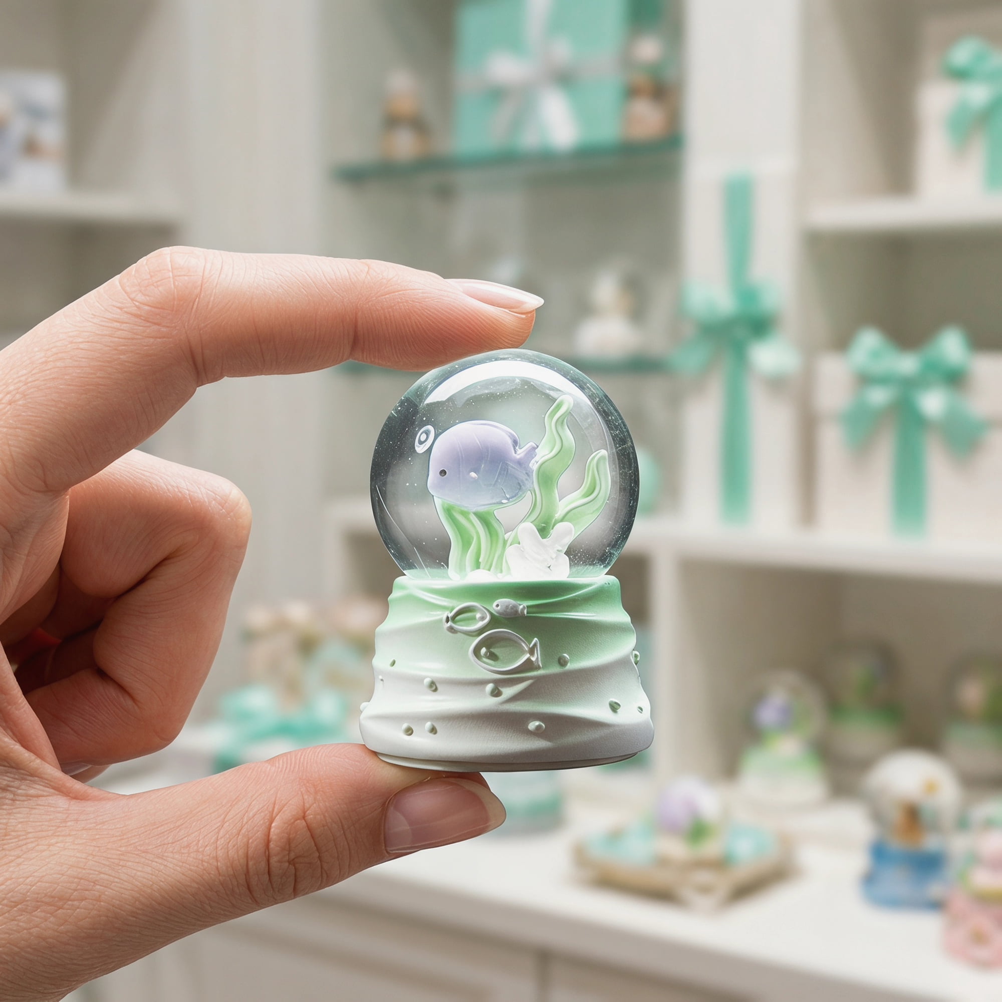 Unique Bargains Cute Cartoon Light Up Crystal Ball Mini Resin Figurine Snow Globe Green