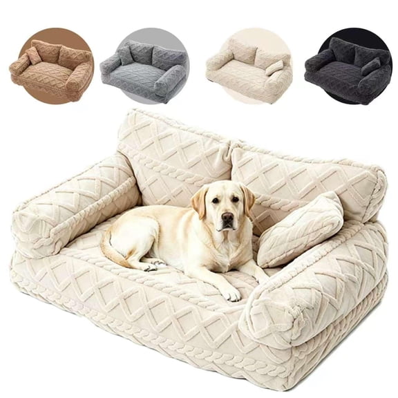 Plush Calming Pet Sofa Bed – Large Dog & Cat Couch Bed with Removable Cover, Furniture Protector Mat for Couch & Car, Soft Cozy Pet Bed