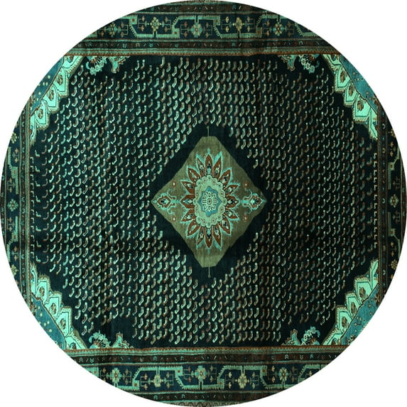 Ahgly Company Indoor Round Medallion Turquoise Blue Traditional Area Rugs, 3' Round