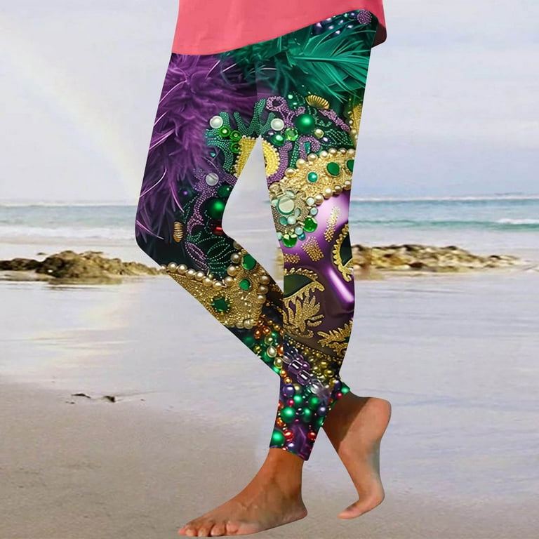Fancifize Women Mardi Gras Leggings High Waist Tight Pants Mask