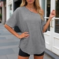 thumbnail image 4 of mgoYE Womens Short Sleeve Tops Off the Shoulder Summer T Shirts Round Neck Casual Fashion Basic Tee T-Shirt Women(Grey,2XL), 4 of 5