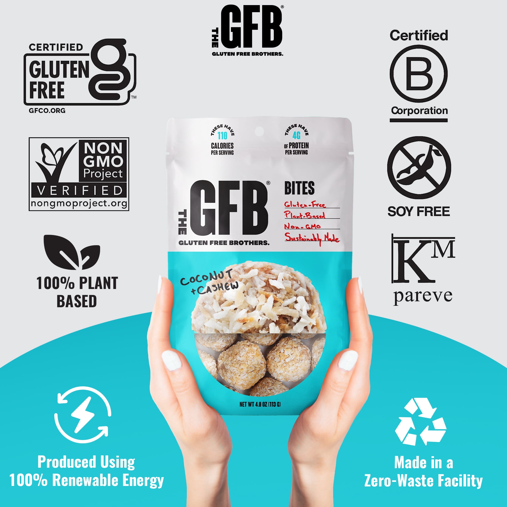 The Gluten Free Brothers Coconut Cashew Bites Protein Balls, Non GMO, Vegan, 6 Count, 4 oz
