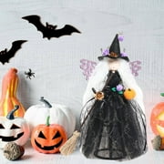 Halloween Witch Tree Topper Decoration, Crashing Witch into Tree Halloween Decoration, Black Witch with Spider Web Dress, Witch Hat and Witch Broom Halloween Ornament for Home Decor