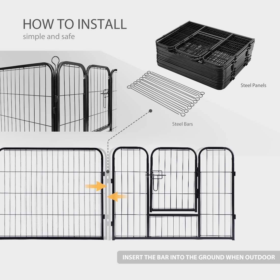 SPECSTAR Heavy Duty Foldable Metal Indoor Outdoor Exercise Pet Fence Barrier Playpen Kennel for Dogs Cats
