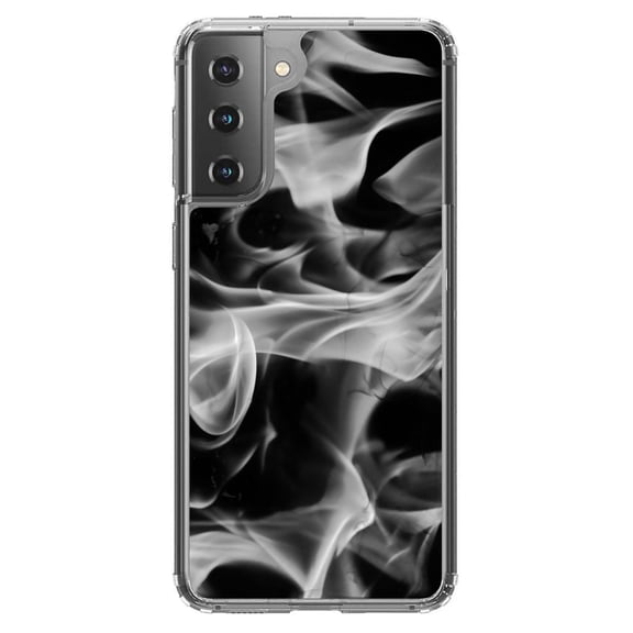 DistinctInk Clear Shockproof Hybrid Case for Galaxy S21  PLUS 5G (6.7" Screen) - TPU Bumper, Acrylic Back, Tempered Glass Screen Protector - Grey Black Flame Fire - Printed Image of Fire