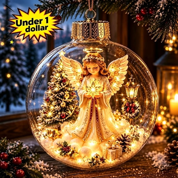 Clearance! 3.9in Glowing Angel Christmas Story Ornaments, Mini Light-Up Christmas Balls Tree Pendants, Warm LED Christmas Decorations for Party Gifting Use