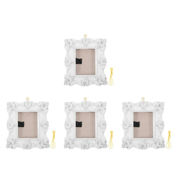 FRCOLOR WORGEOUS 4pcs Christmas Tree Photo Frame Retro 3D Hanging Embossed Picture Frames Ornament for Xmas Holiday Party White