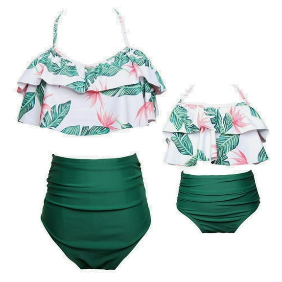 URMAGIC Mommy and Me Matching Two Piece Bikini Set Girls Women Halter Ruffle Falbala Bathing Suit