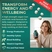 Wild Fuel Iron Supplement for Women 35 mg + Folic Acid 400 Mcg – Iron Deficiency & Anemia Support – 60 Vegan Tablets