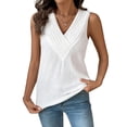 thumbnail image 2 of Women's Summer V-Neck Sleeveless Tank Top Blouse Cami Solid Color Casual Daily Wear Loose Fit Soft Fashion Essential for Vacation Beach Streetwear Outfits | CSEONE,White L, 2 of 7