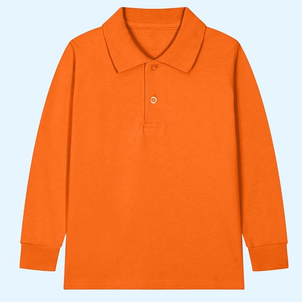 Ceisia Kids' Solid Color Long Sleeve Polo Shirt for Back-to-School & Casual Wear Orange 12 Years Gifts