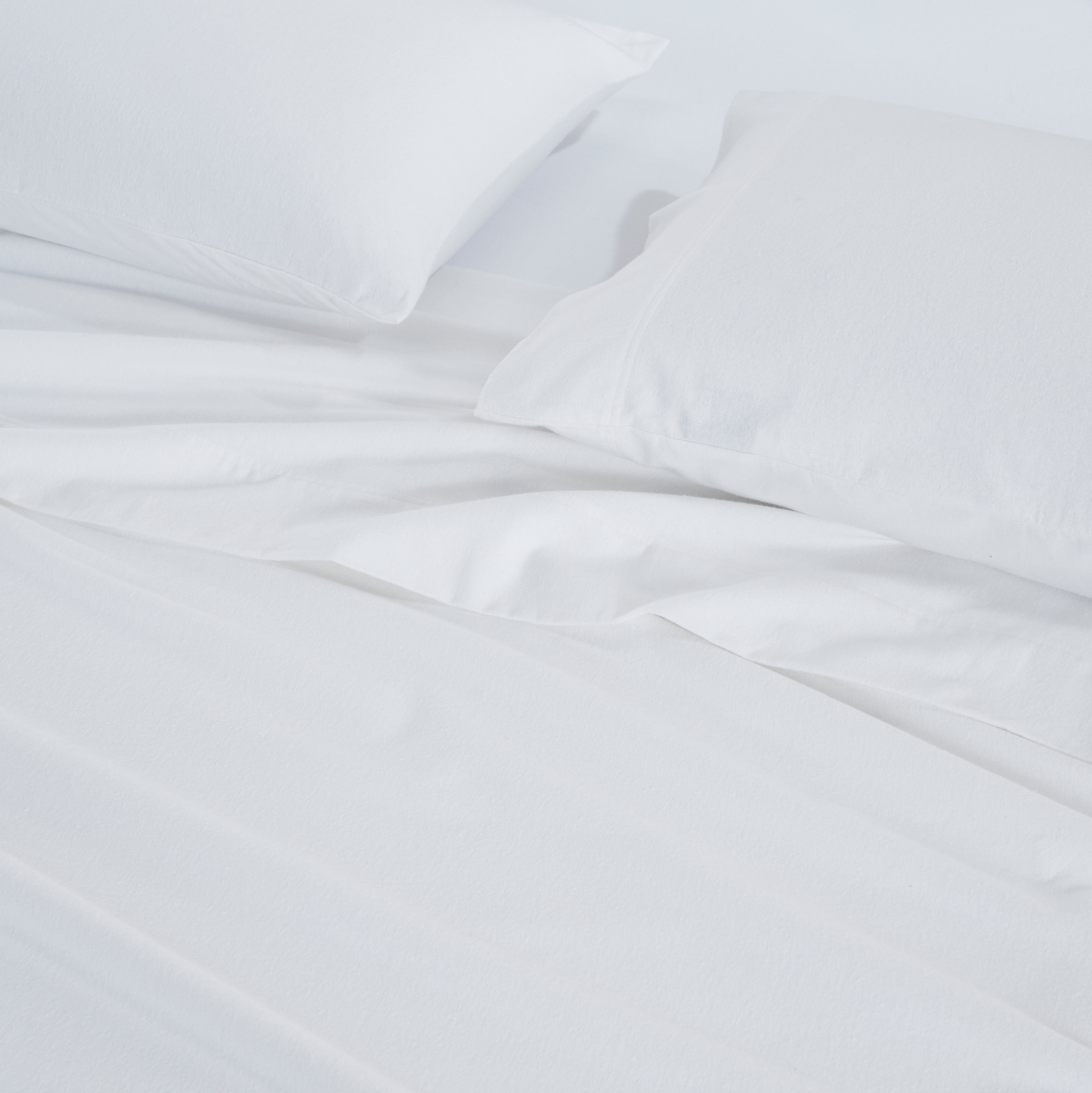 Superior Solid Flannel Cotton Bed Sheet Set , Soft Fitted Sheets, King, White