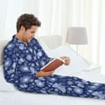 thumbnail image 6 of Naloa Beautiful Snowflake Butterfly Men’s Pajamas Set - Long Sleeve Button Down Sleep Shirt and Pajama Bottoms Sleepwear Set-Large, 6 of 7