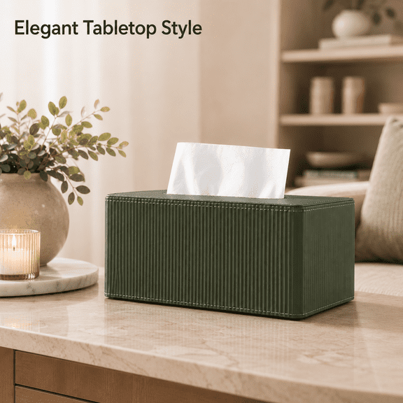 MORAVE Green Rectangle PU Leather Tissue Box Cover with Magnetic Closure, Modern Decorative Tissue Holder for 120(3-Ply)/160(2-Ply) Tissues, fits Bathroom, Nightstands and Living Room