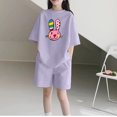 thumbnail image 2 of Vunhao Girls Animal Print Outfit Sets Size 7-8 Casual Two-Piece Short Sleeve Top and Shorts Loose Fit Summer Clothes,Purple,Size 5 T, 2 of 3