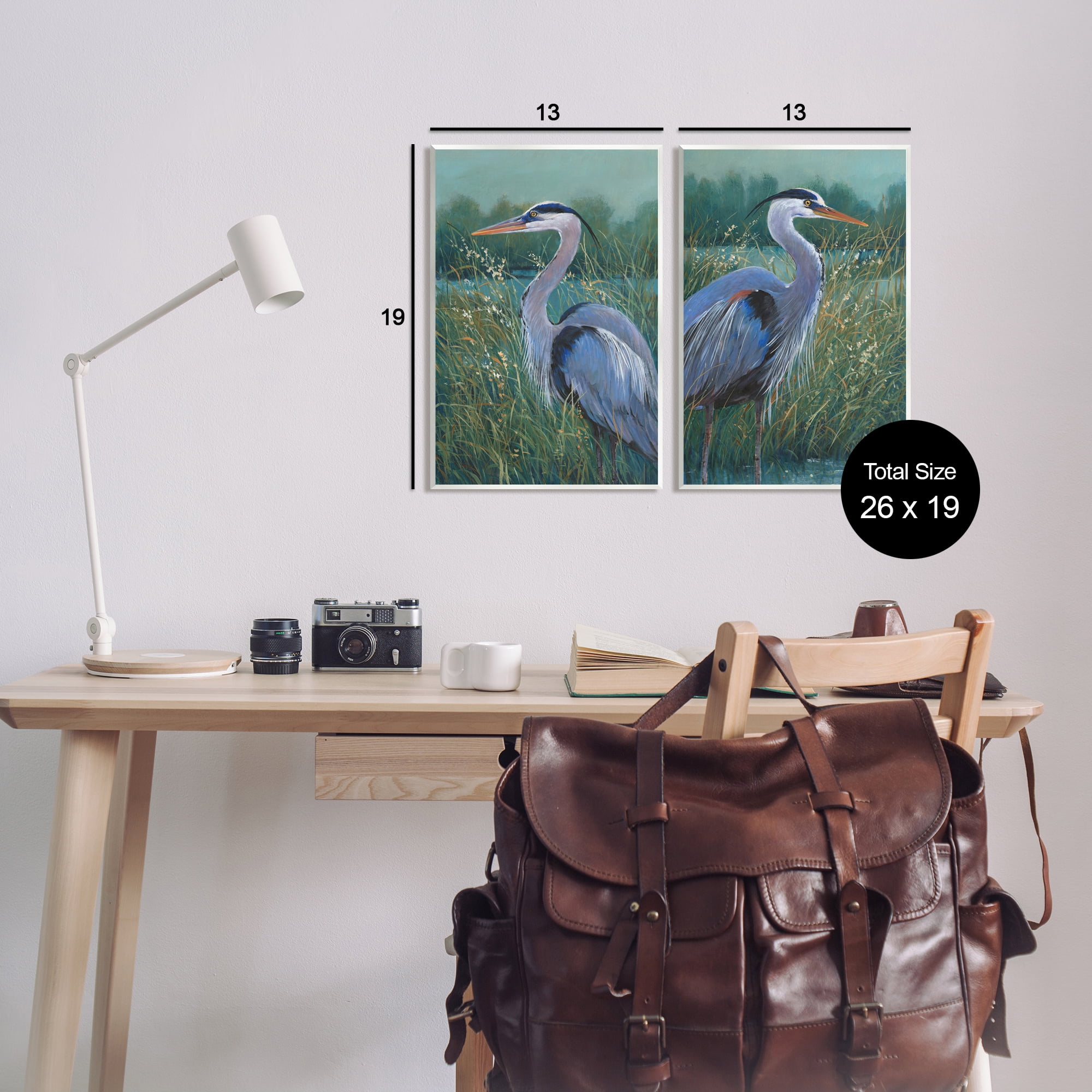 Stupell Industries Herons & Lake Landscape Animals & Insects Painting Unframed Art Print Wall Art, 13 x 19