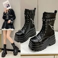 thumbnail image 2 of Fesfesfes Retro Mid-calf Boots Women's Faux-Leather Fashion Lace Shoes Retro Western Flat Boots Mid-calf Boots Women's Flat Boots Black Boots Women 6.5(38), 2 of 9