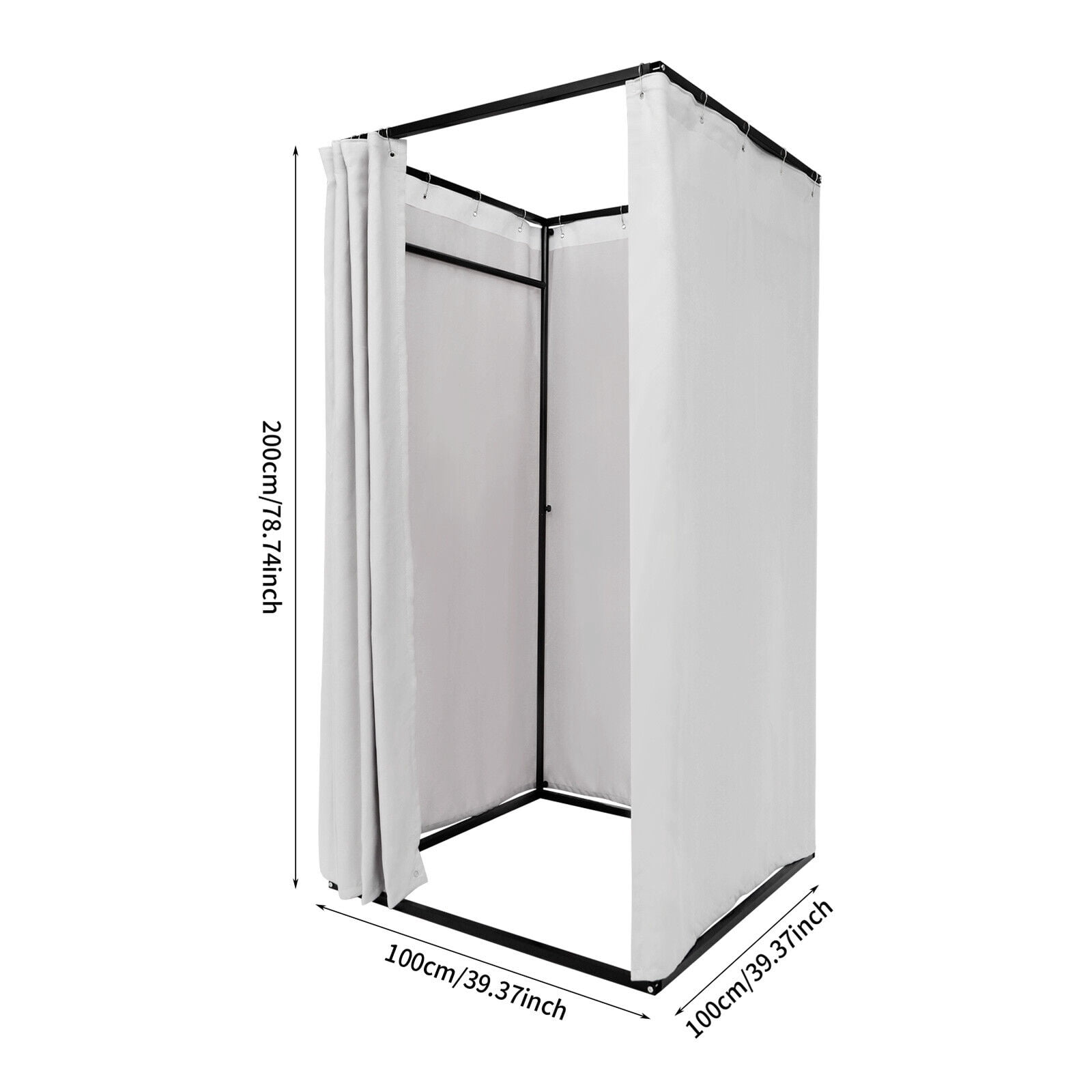 Portable Freestanding Fitting Room, Detachable Linen Curtain, 3-4 Person Capacity, for Clothing Store Fitting Room & Outdoor Locker Room (Grey)