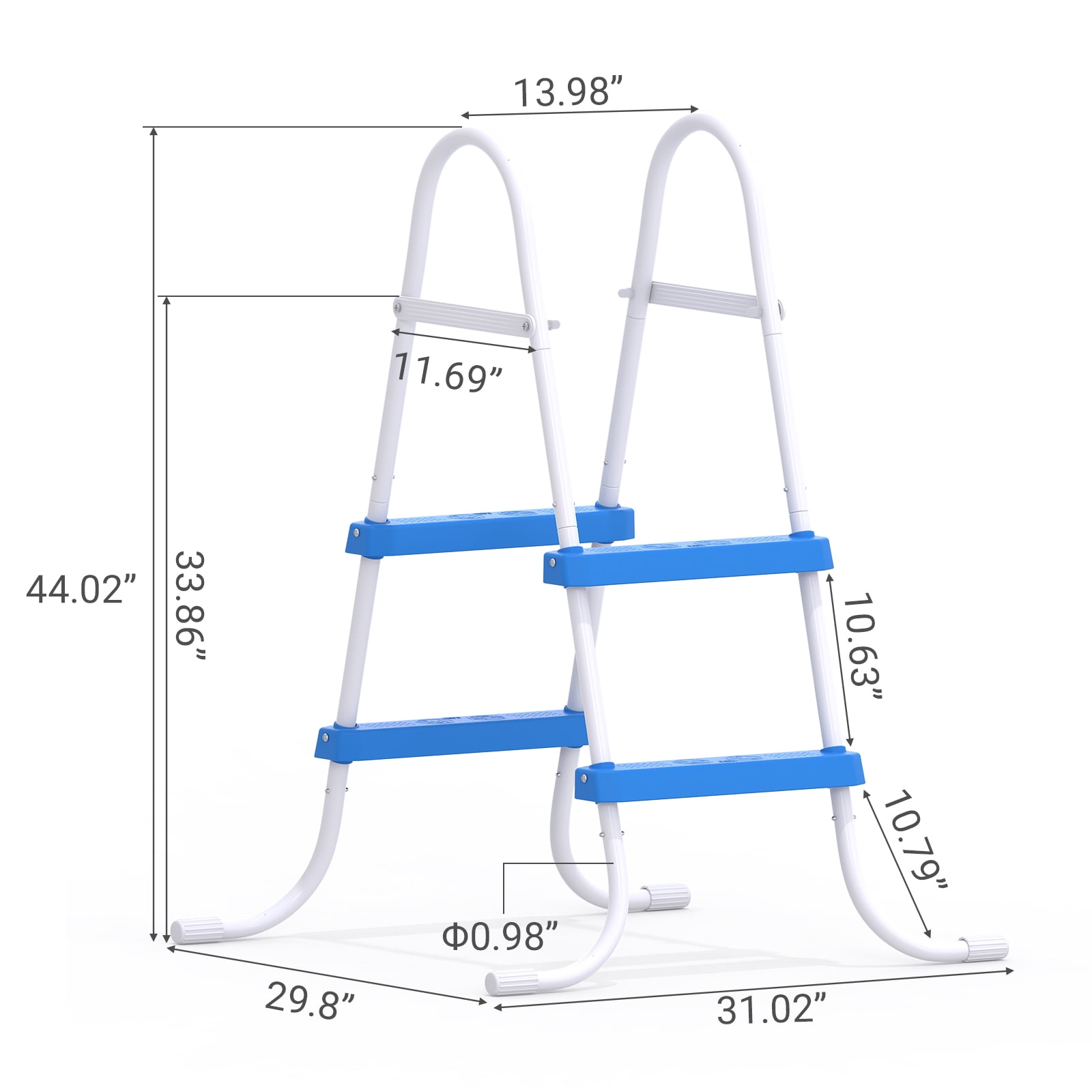 FENGFAN 2-Step 33in Iron Pool Ladder, White Frame Blue Non-Slip Steps, Anti-Rust, for Above Ground Pool Spa, 1 Pack